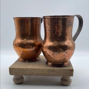 Vintage Copper Coated Mugs Set‎ of 2